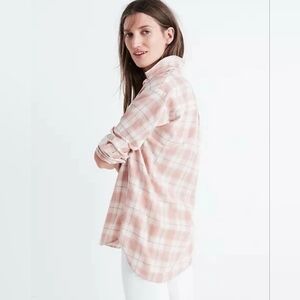 NWT Madewell Central Shirt Danville Plaid Long Sleeve Button Up Pink Cream Large